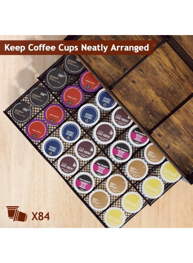 أوبتيا منظم مقهى - محطة قهوة للطاولة، سلة تخزين معدنية وخشبية لحامل أكواب K Cup للكبسولات القهوة، الشراب، الأكواب، أدوات التحريك، توابل القهوة، منظم الشاي، أسود وبني - Image 2